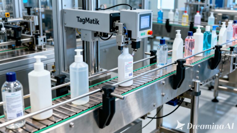Bottle Labeling Automation for Different Bottle Sizes in the Cosmetics and Cleaning Sector
